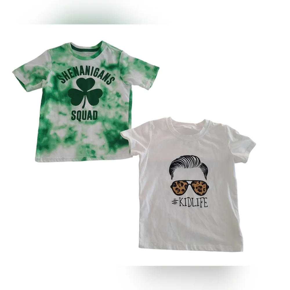 Boys Bundle T-shirts Green Saint Patricks Day White KidlifeShort Sleeve Size 4-5